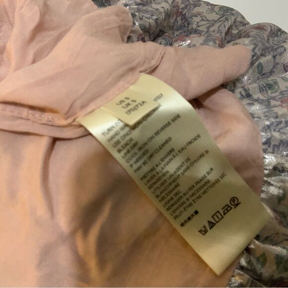 FREE PEOPLE Metallic Shiny Silver & Lavender Combo Floral Bubble Mini Skirt - Picture 10 of 12